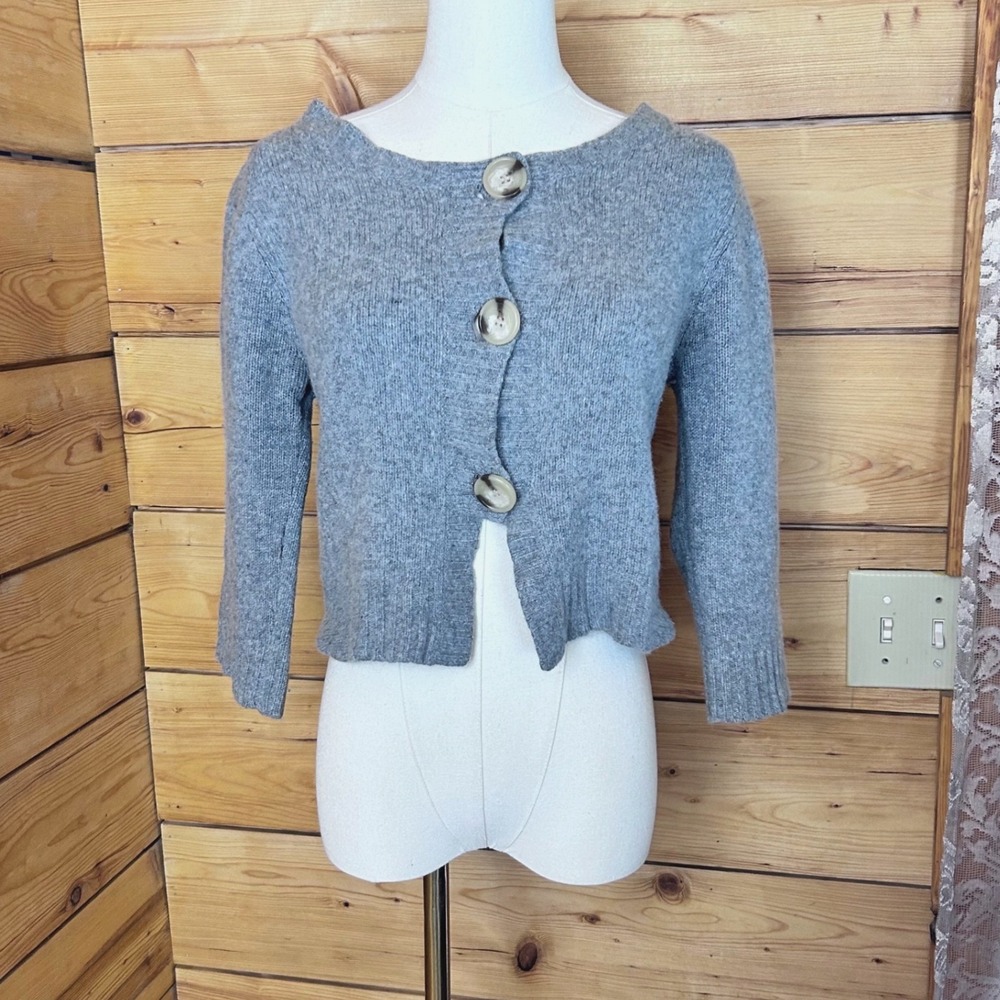 Wool Angora Knit Cardigan Womens Small Grey Asymmetric Split Hem True Character